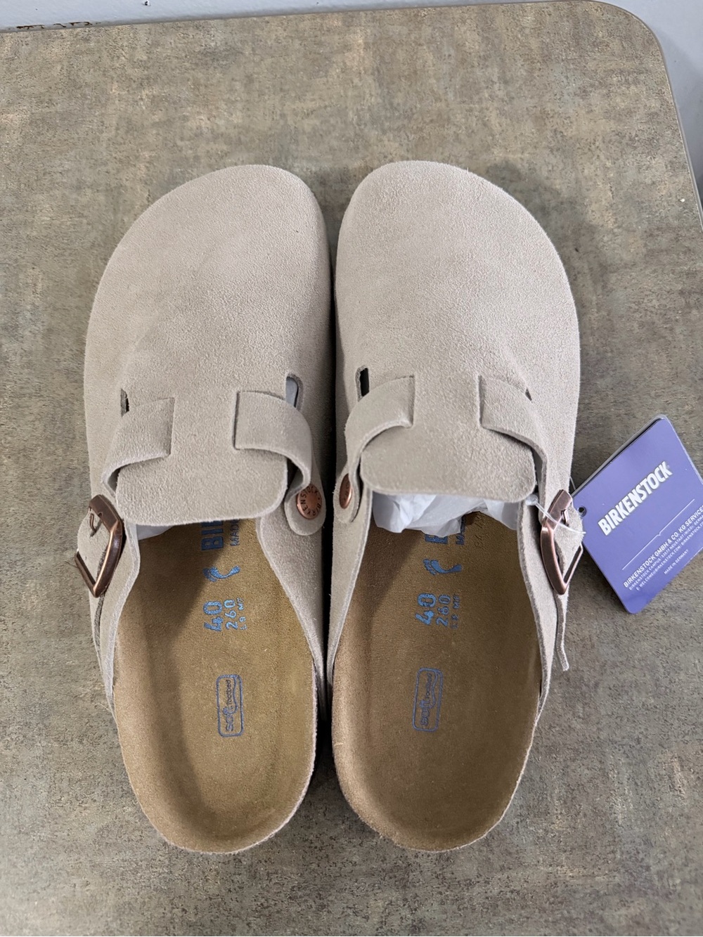 Birkenstock Boston Clogs in Light Taupe Suede